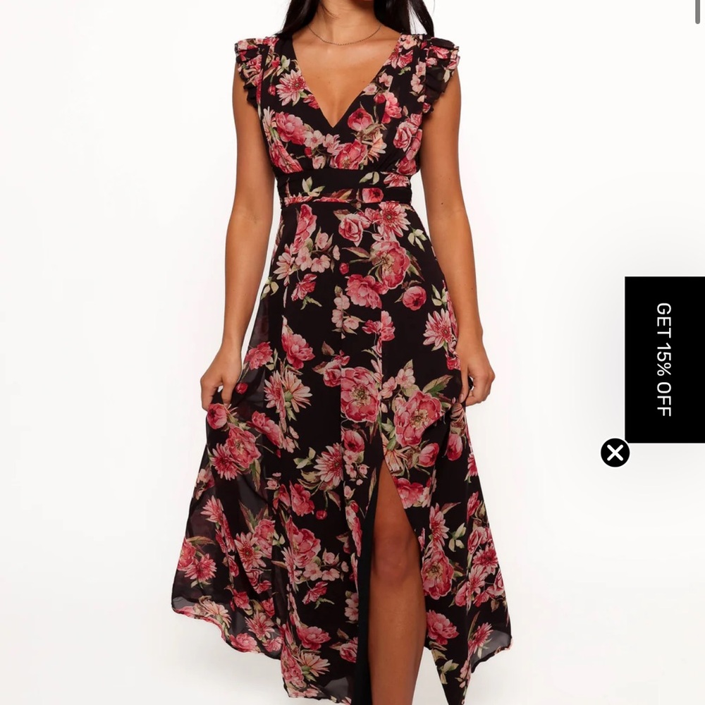 Aldo Black and Pink Floral High Low Dress